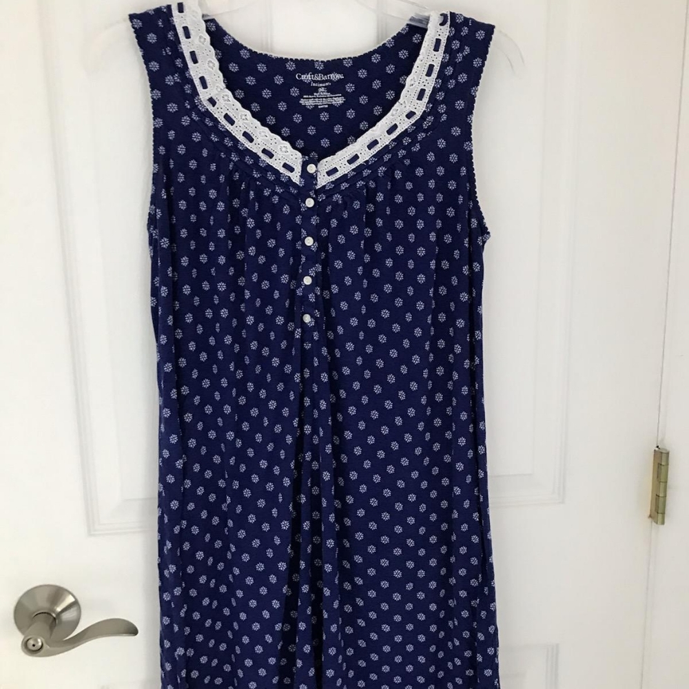 Navy and white sleeveless sleep dress
